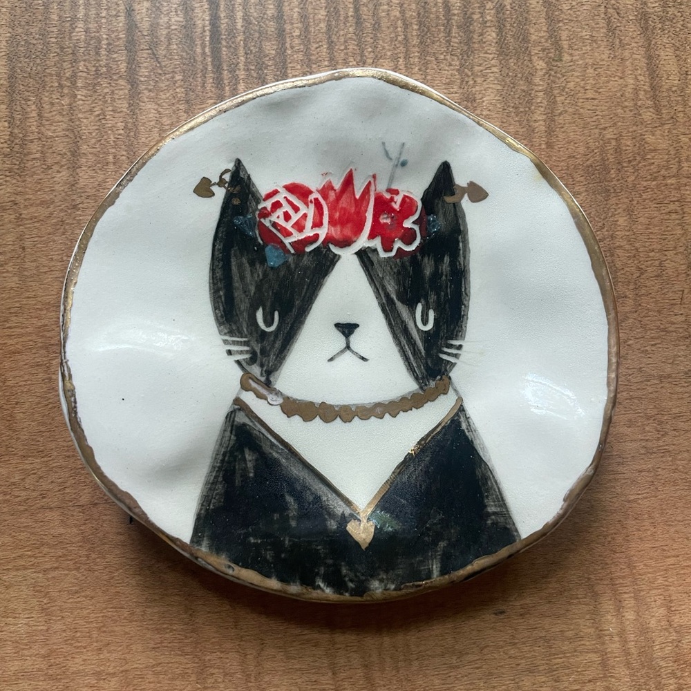 Ceramic Frida Cat Trinket Tray.